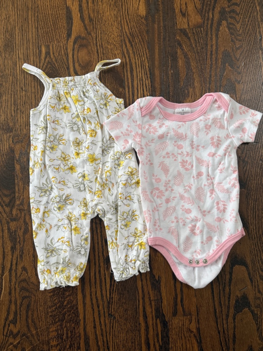 Laura Ashley Baby Pink Floral Onesie and Yellow Floral Jumpsuit